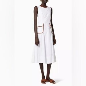 STAUD Bait Vegan Faux Whiskey Leather Trim MIDI Dress 6